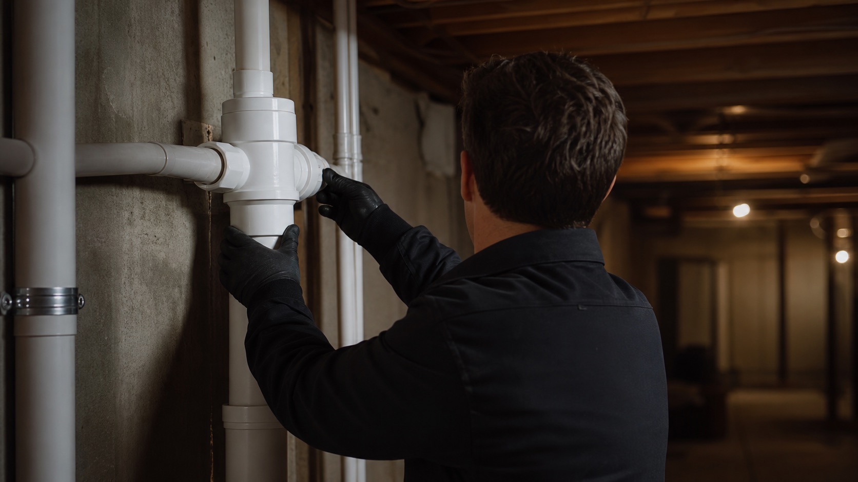 Technician verifying a completed radon mitigation system